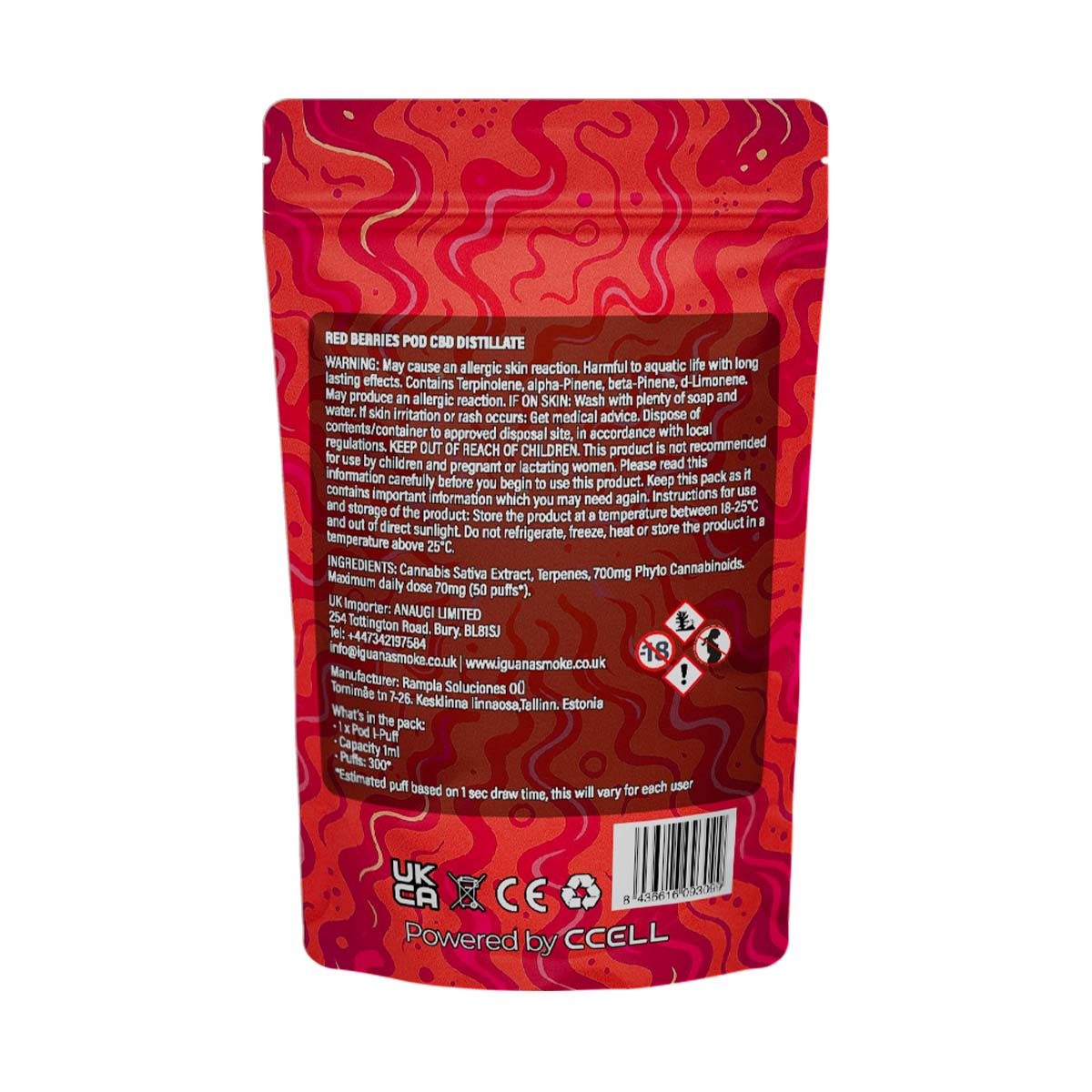 Iguana Smoke I-Puff Replacement Pod: Red Berries - 700mg (Single Piece)