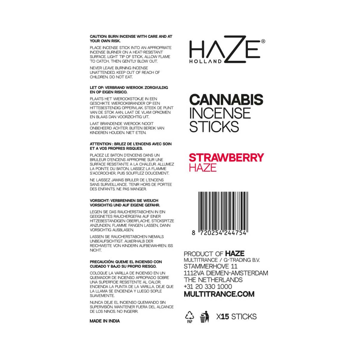 Haze Cannabis Incense Sticks: Strawberry Haze (6 Pack)