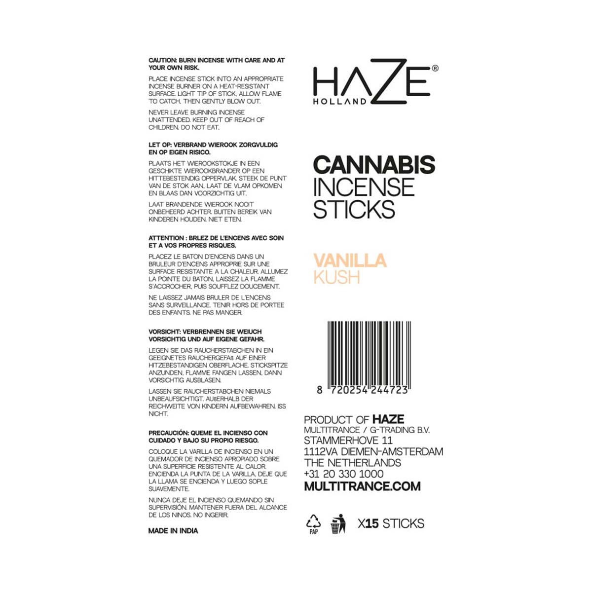 Haze Cannabis Incense Sticks: Vanilla Kush (6 Pack)