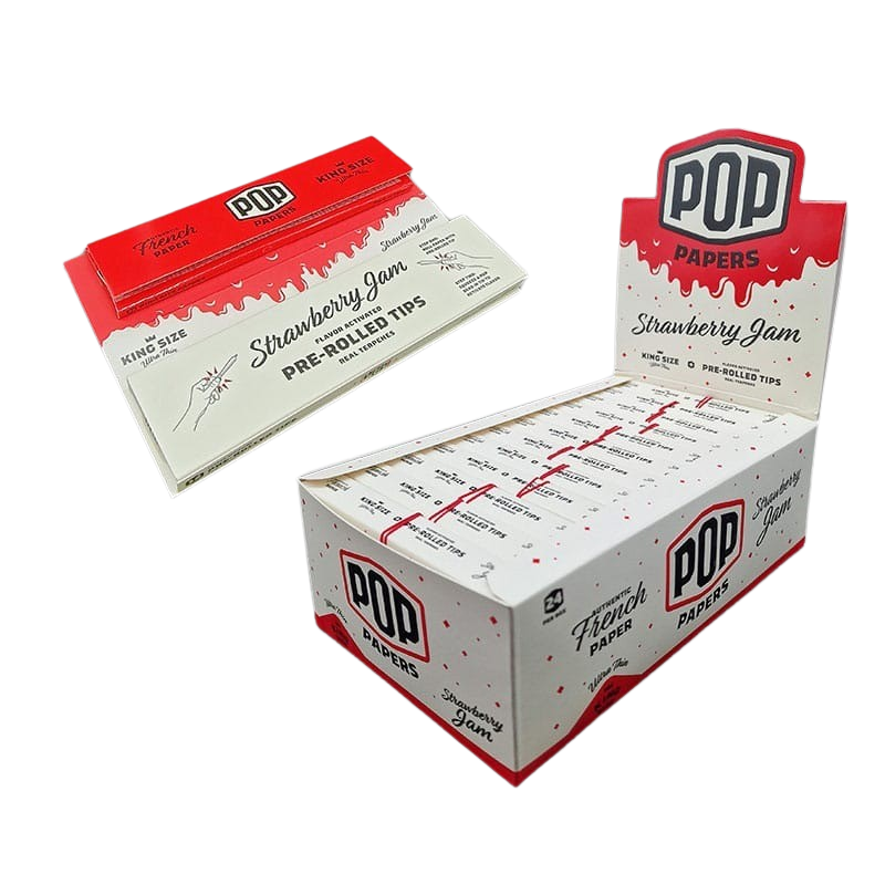 POP King Size Ultra Thin Rolling Papers & POP Tips - Strawberry Jam (Full Box)