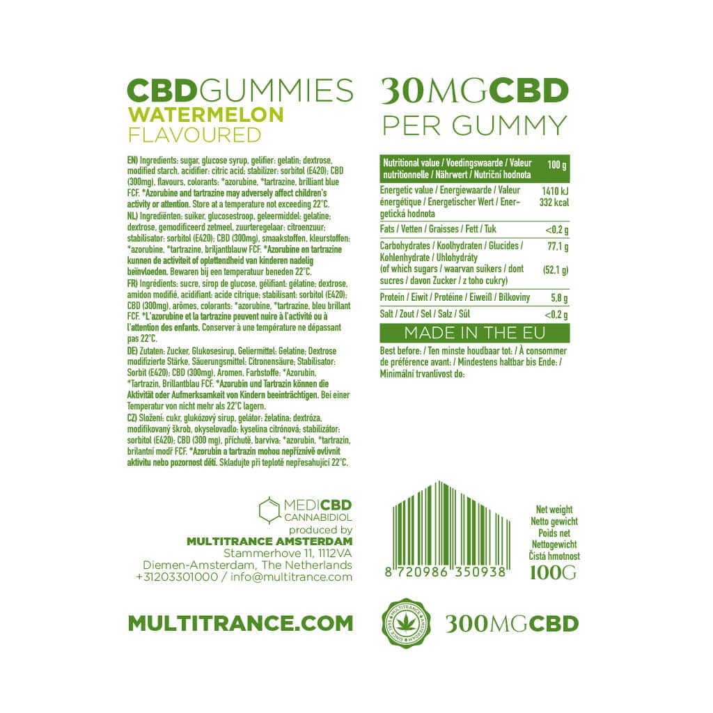 MediCBD CBD Gummy Bears: Watermelon - 300mg
