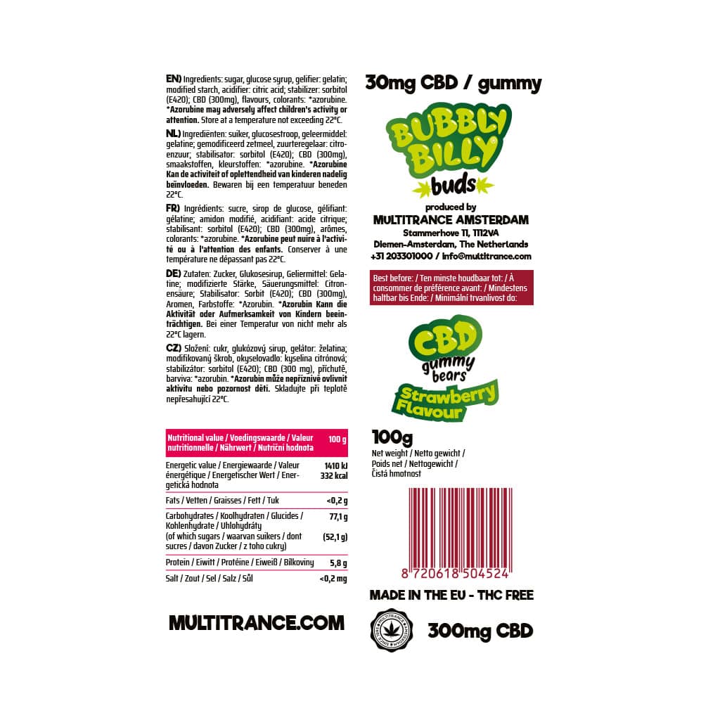 Bubbly Billy CBD Gummy Bears: Strawberry - 300mg