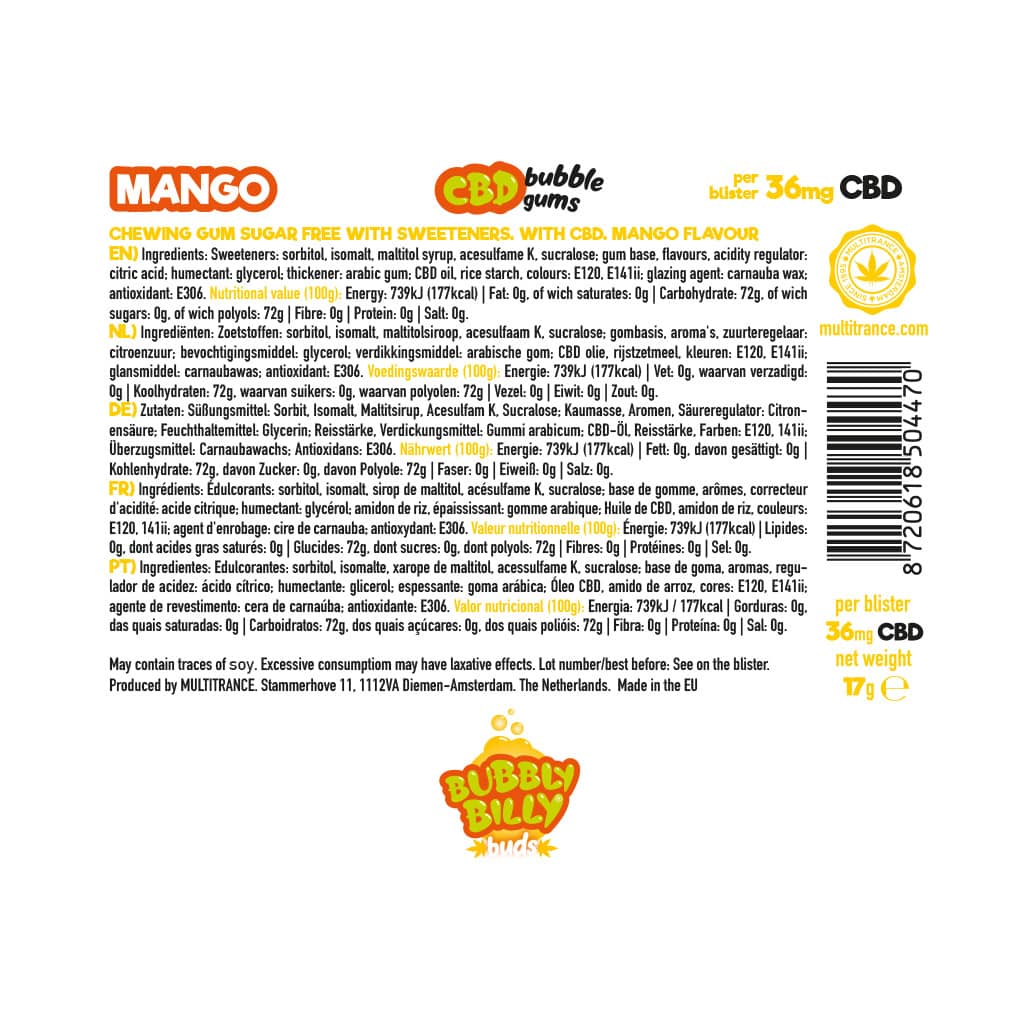Bubbly Billy Bud's CBD Chewing Gum: Mango - 36mg (24 Pack)