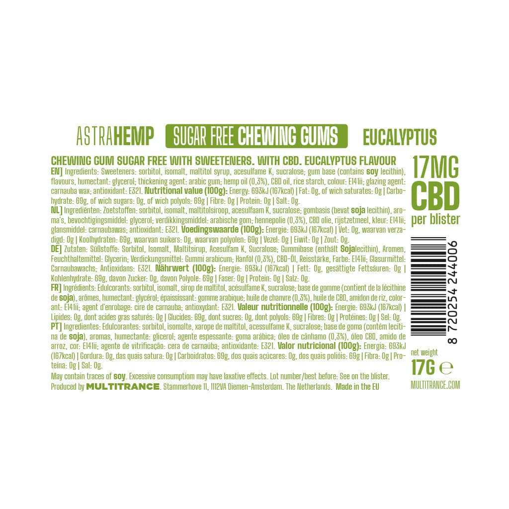 Astra Hemp CBD Chewing Gum Blister Packs: Eucalyptus - 17mg (24 Pack)
