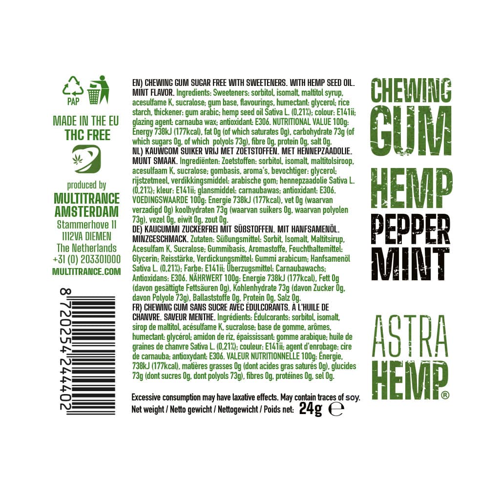 Astra Hemp CBD Chewing Gum: Peppermint (20 Pack)