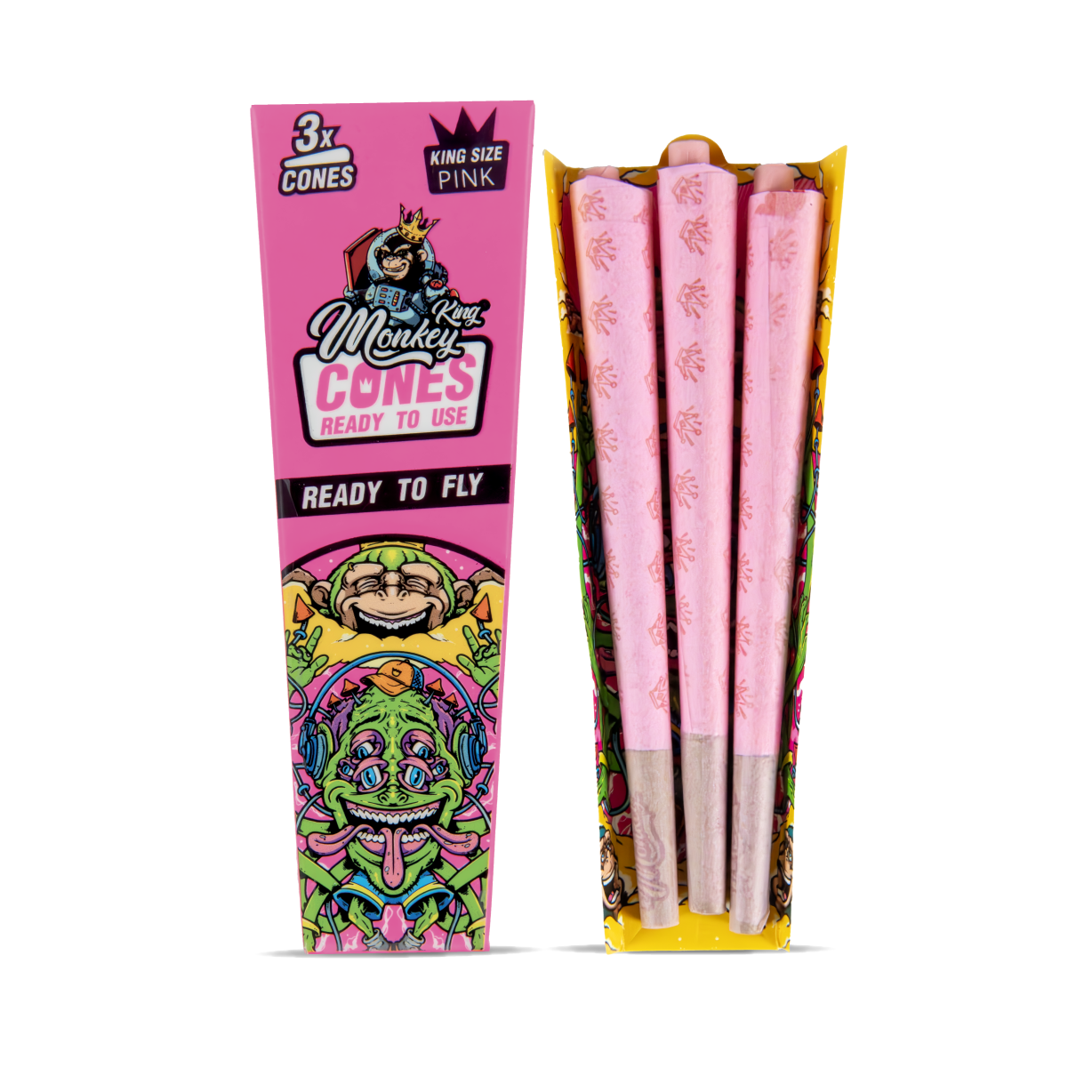 Monkey King Pre-Rolled Cones: Pink - 3 Cones (18 Pack)