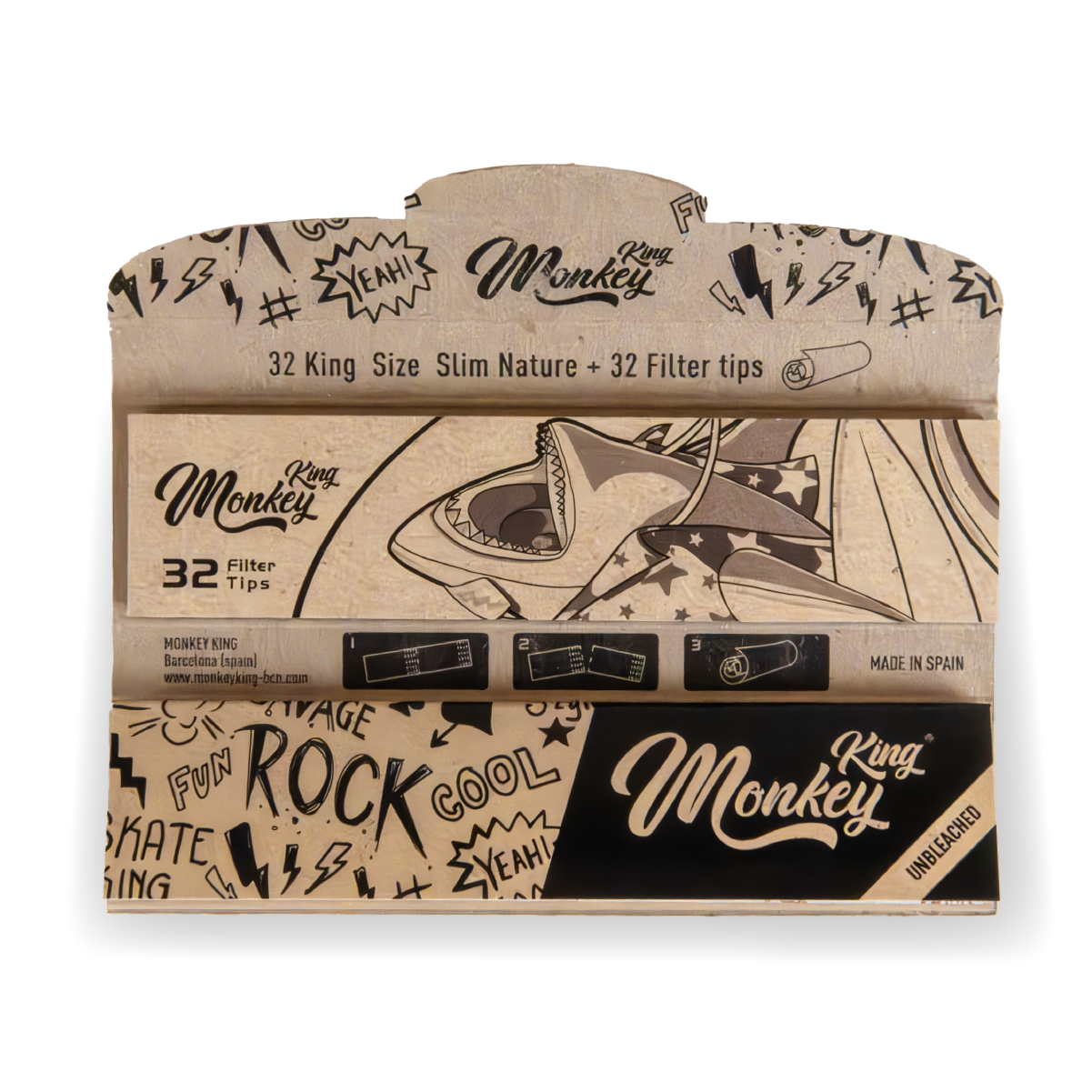 Monkey King Rolling Papers + Tips: Classic Wood - King Size (24 Pack)
