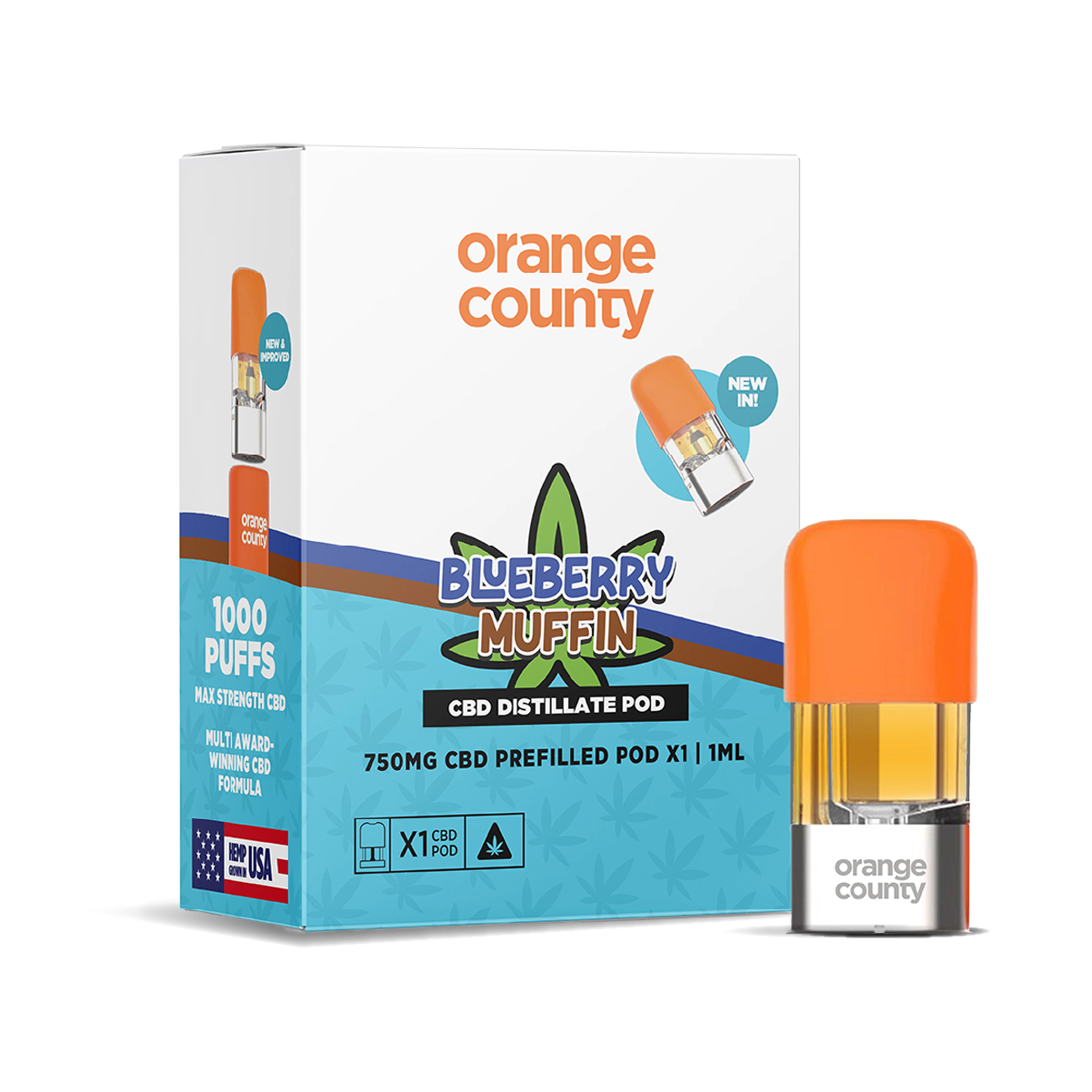 Orange County CBD Distillate Refill Pod 750mg: Blueberry Muffin - 1ml (Single Piece)