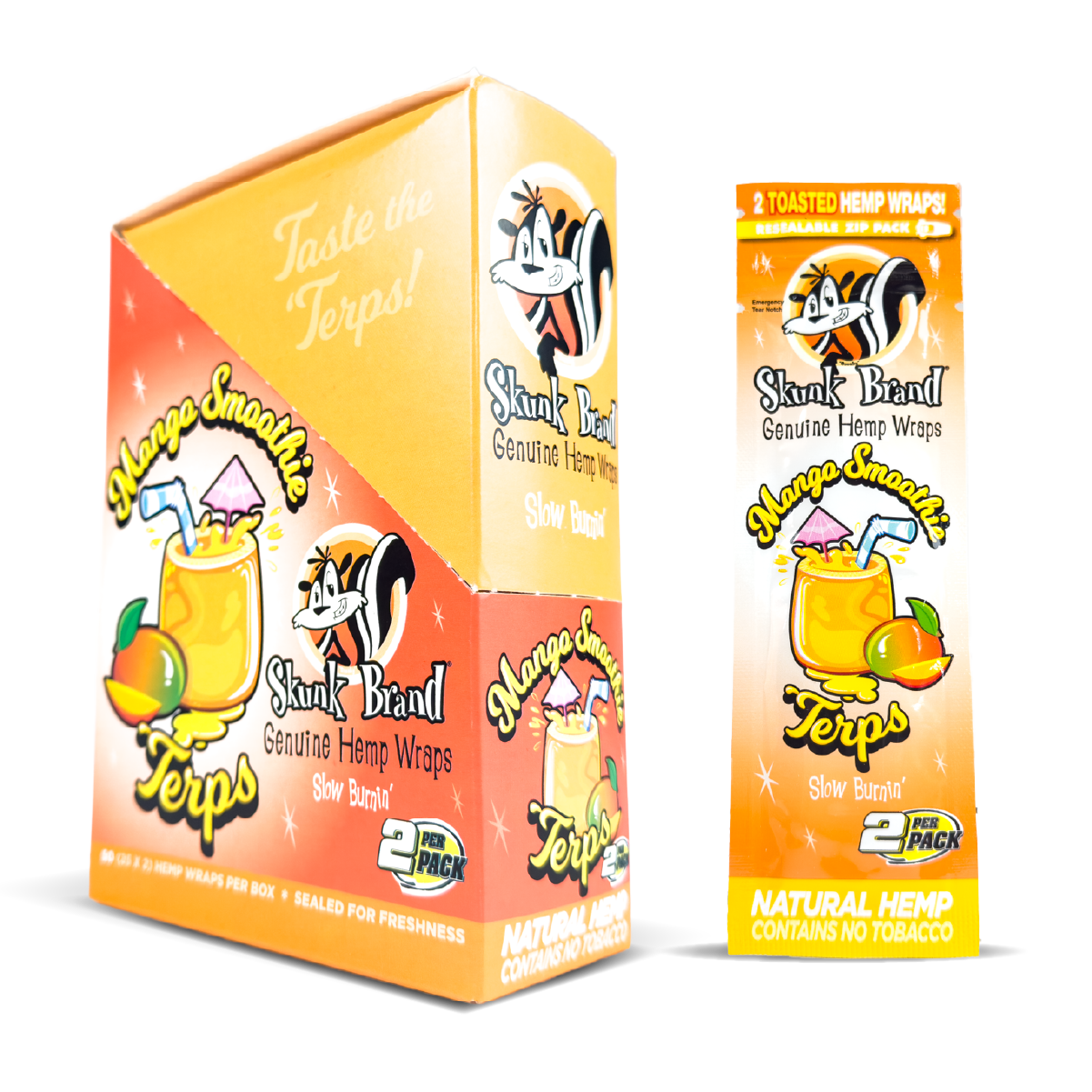 Skunk Brand Slow Burn Hemp Wraps: Mango Smoothie - 2x Wraps (24 Pack)