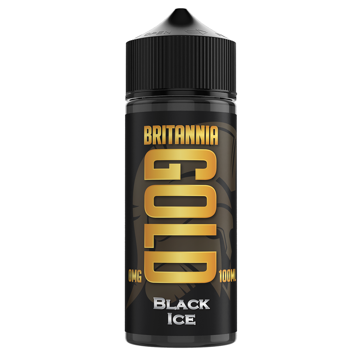 Britannia Gold Black Ice vape juice bottle on a white background