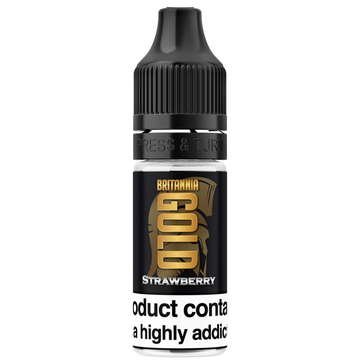 Vape juice bottle with 'Britannia Gold' branding on a white background