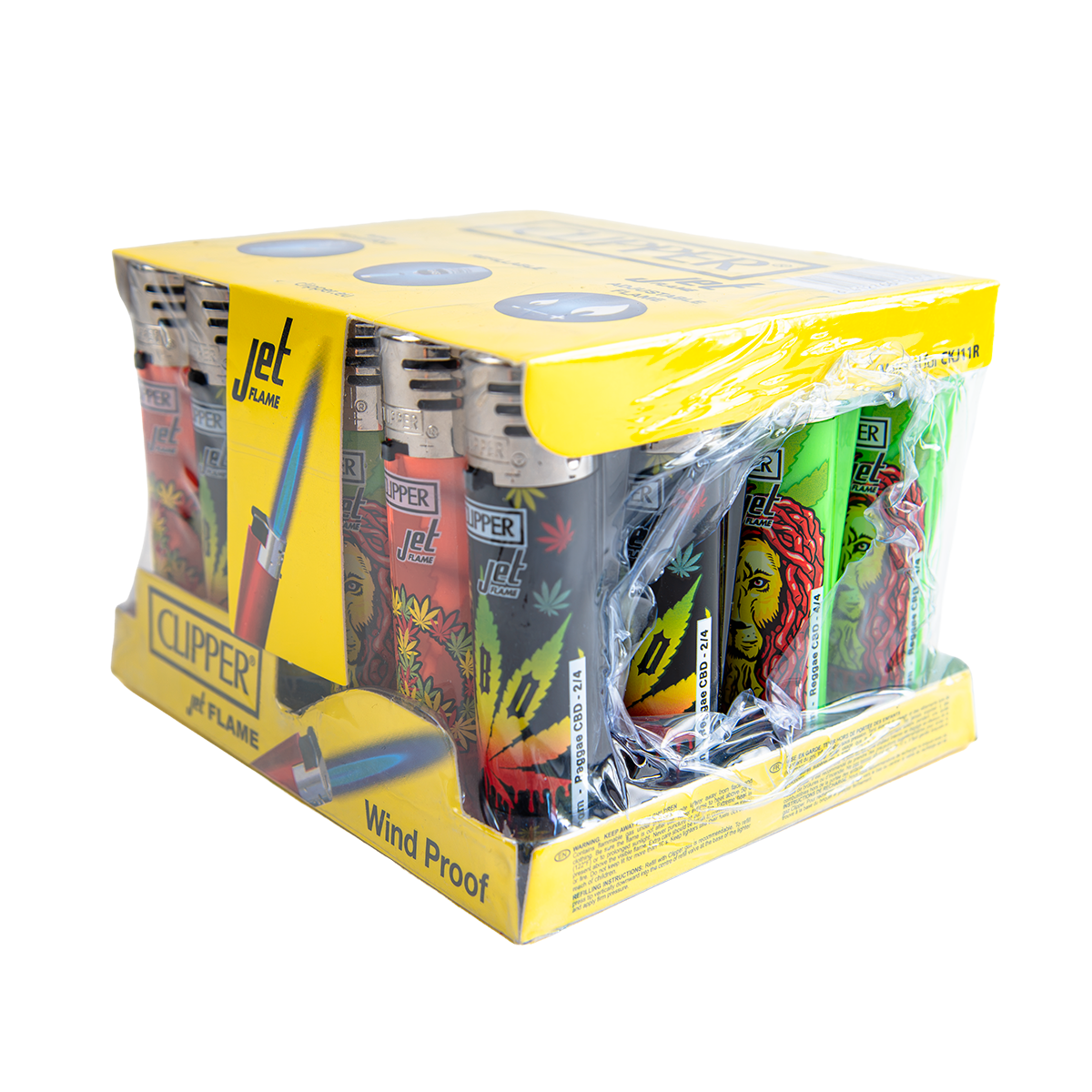 Clipper Jet Flame Lighters - Rasta Leaf (24 Pack)