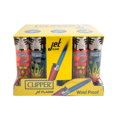 Clipper Jet Flame Lighters - Rasta Leaf (24 Pack)