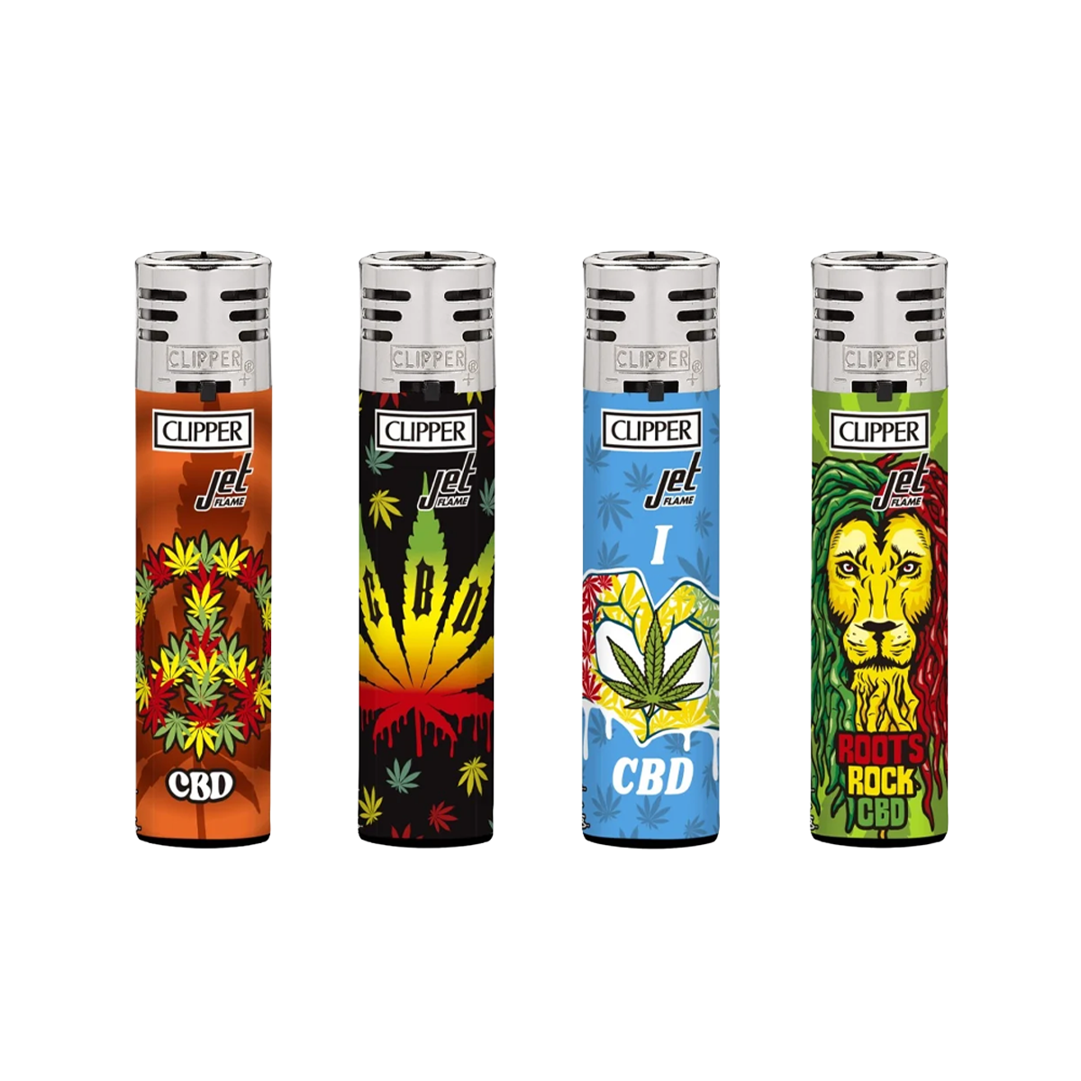 Clipper Jet Flame Lighters - Rasta Leaf (24 Pack)