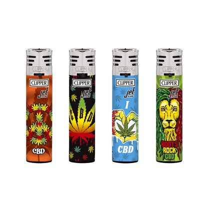 Clipper Jet Flame Lighters - Rasta Leaf (24 Pack)