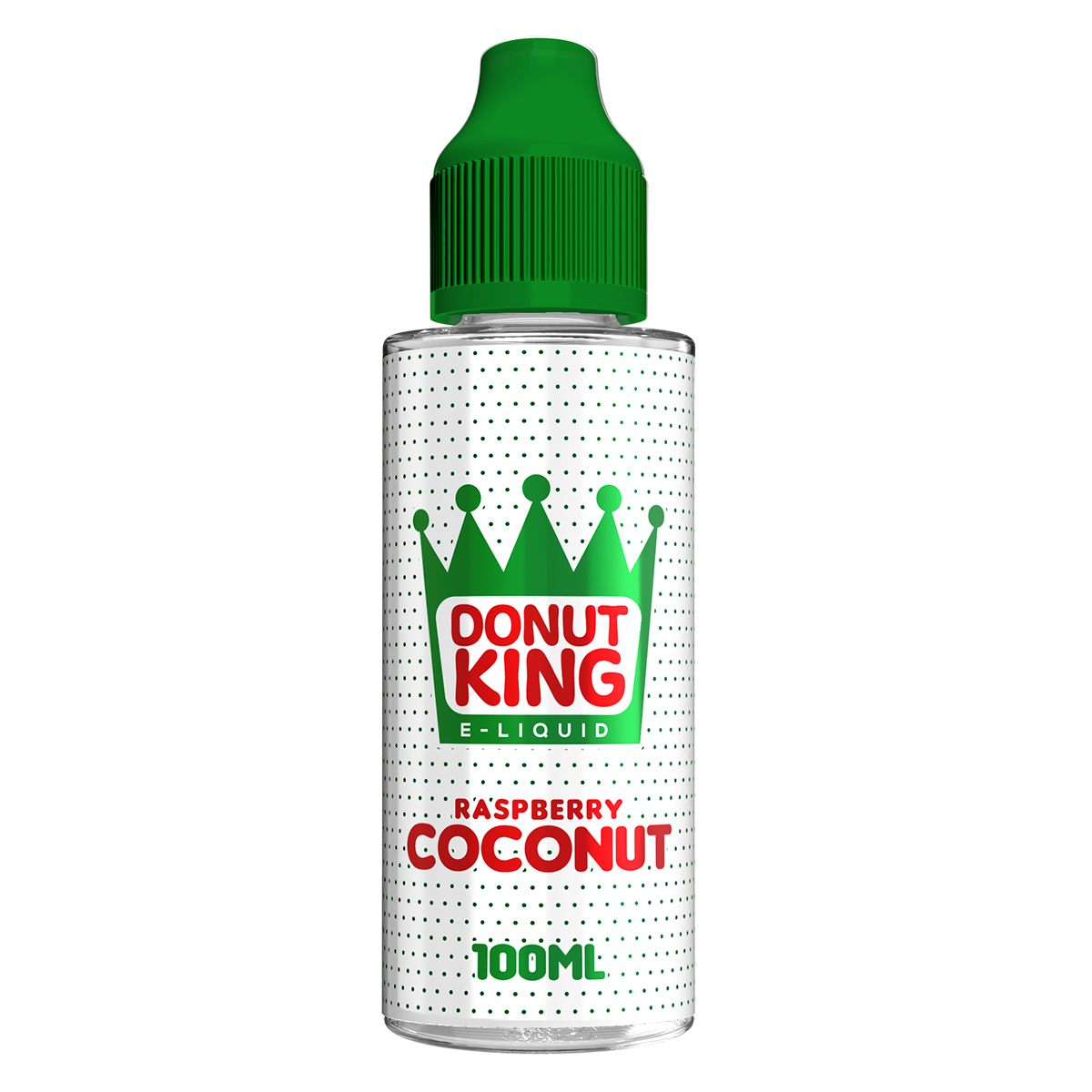 Donut King E-Liquid bottle with green cap on a white background
