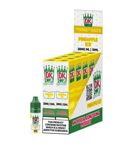 Packaging of DK Pineapple Ice vape juice with a white background