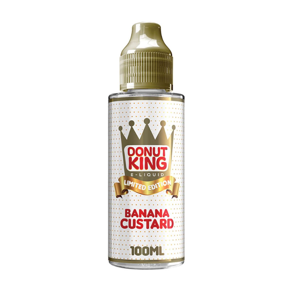 Donut King e-liquid bottle labeled 'Banana Custard' on a white background