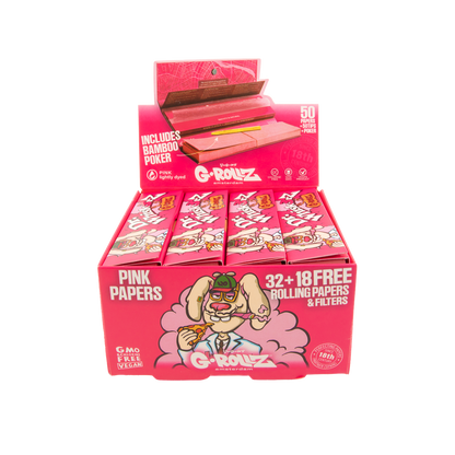G-Rollz Dr. Whiskerz Pink Rolling Papers, Tips & Poker - 20 Pack
