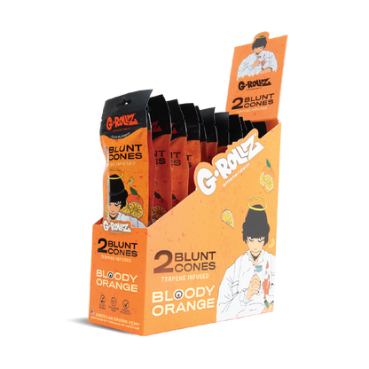 Display of G-Rouz Blunt Cones Bloody Orange packaging on a white background