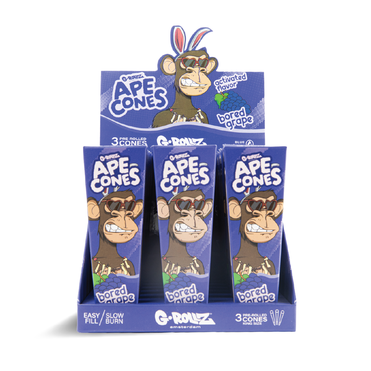 G-Rollz Ape King Size Pre-Rolled Cones: Bored Grape - 3 Cones (24 Pack)