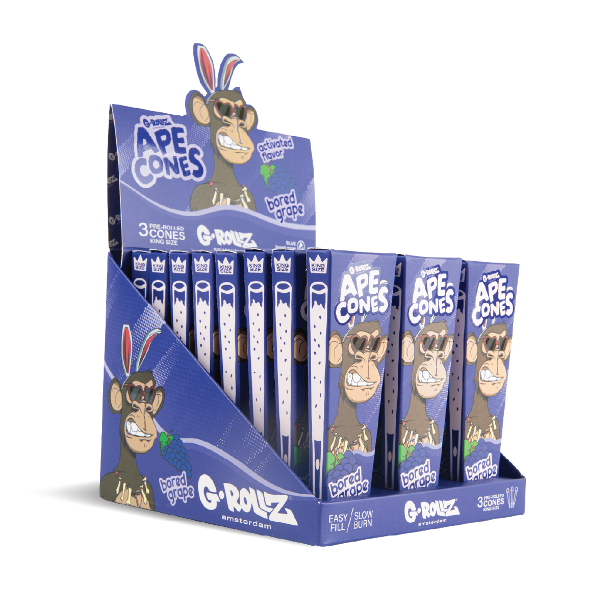 G-Rollz Ape King Size Pre-Rolled Cones: Bored Grape - 3 Cones (24 Pack)