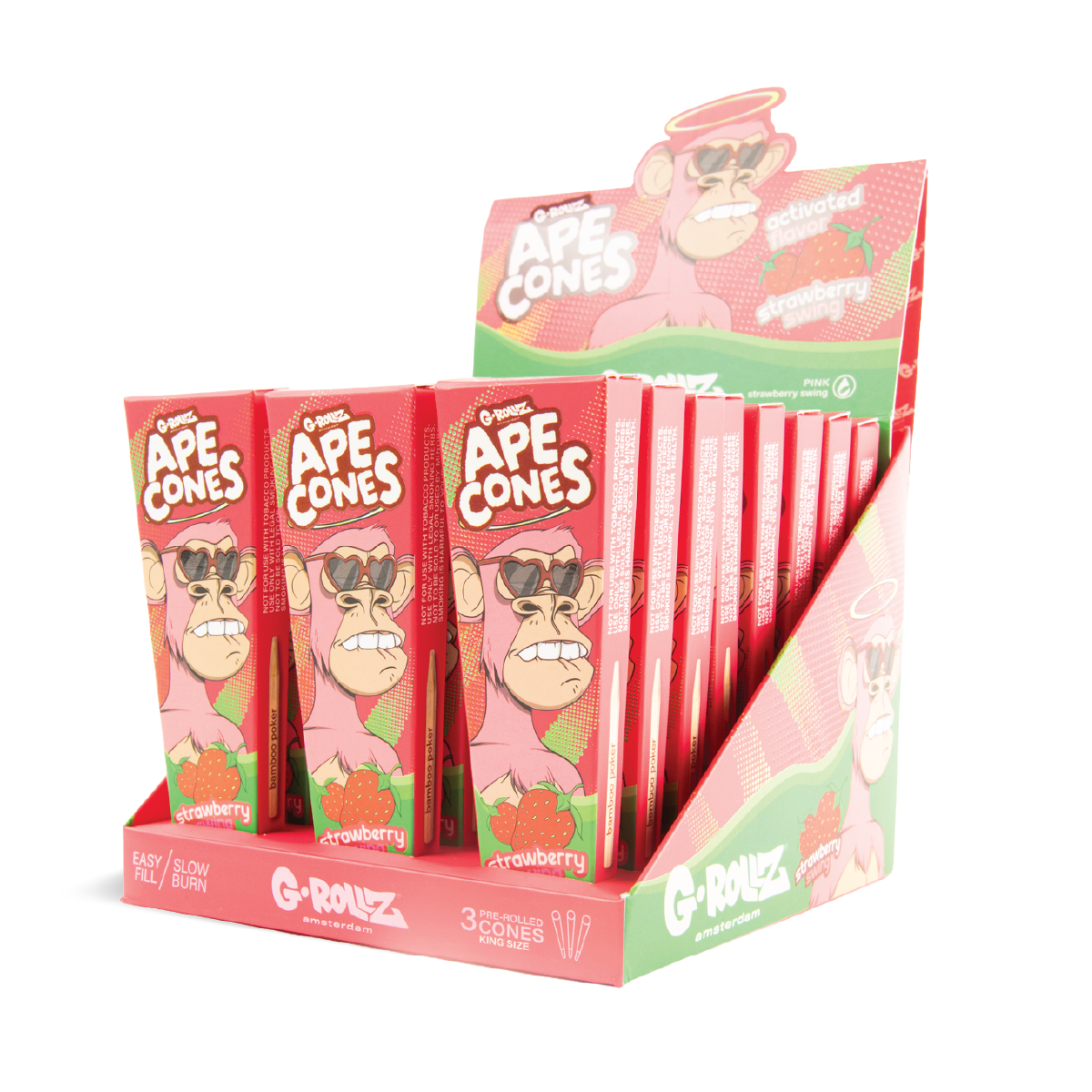 G-Rollz Ape King Size Pre-Rolled Cones: Strawberry Swing - 3 Cones (24 Pack)