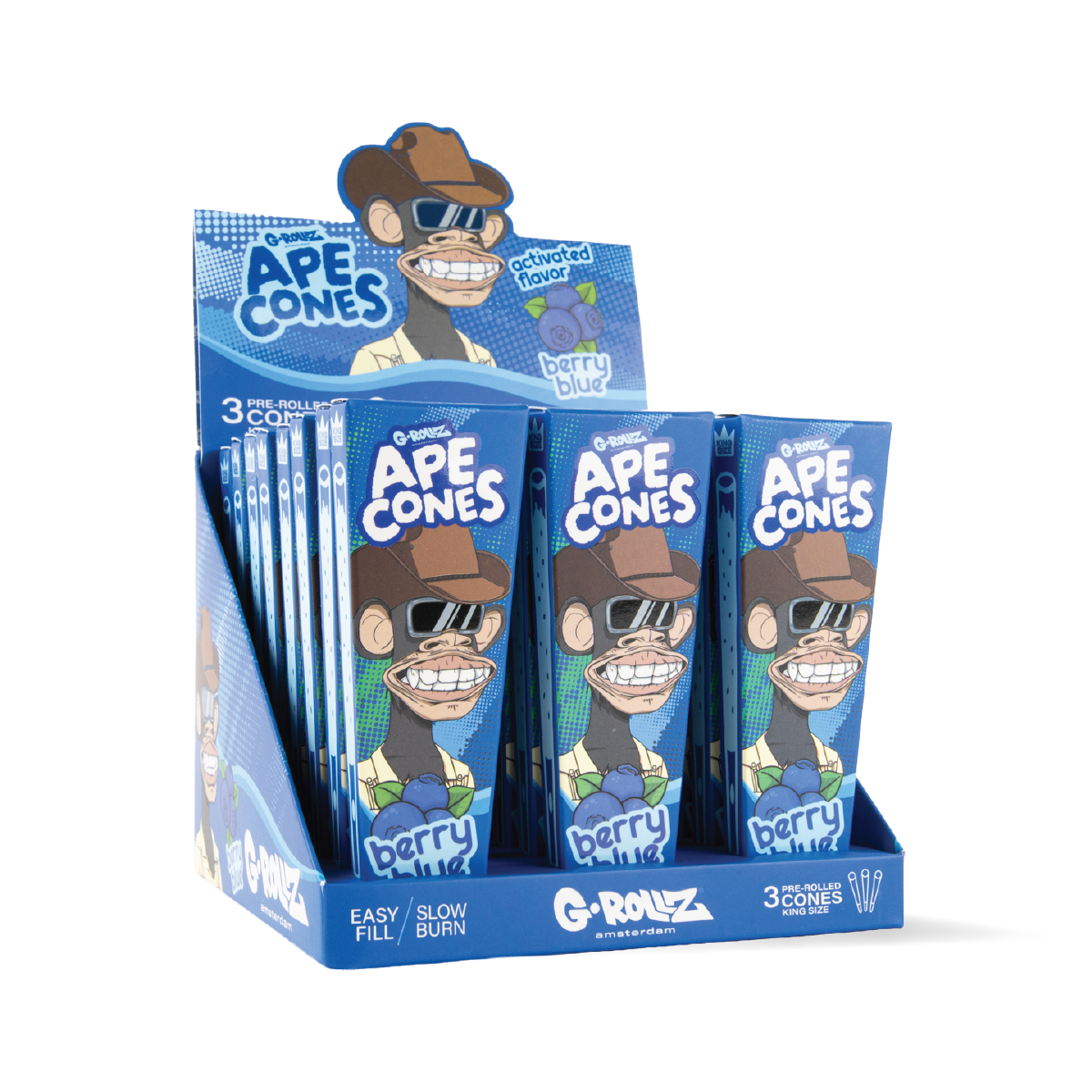 G-Rollz Ape King Size Pre-Rolled Cones: Berry Blue - 3 Cones (24 Pack)