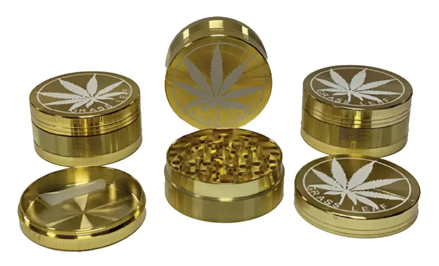 3-Part Metal Grinder - Gold Grass Leaf (HX523G) - 12 pcs