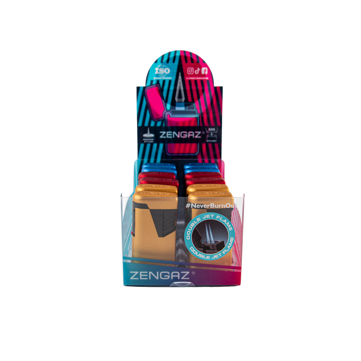 Zengaz Zl-9 Metallic Icy Twin Jet Lighters (12 Pack)