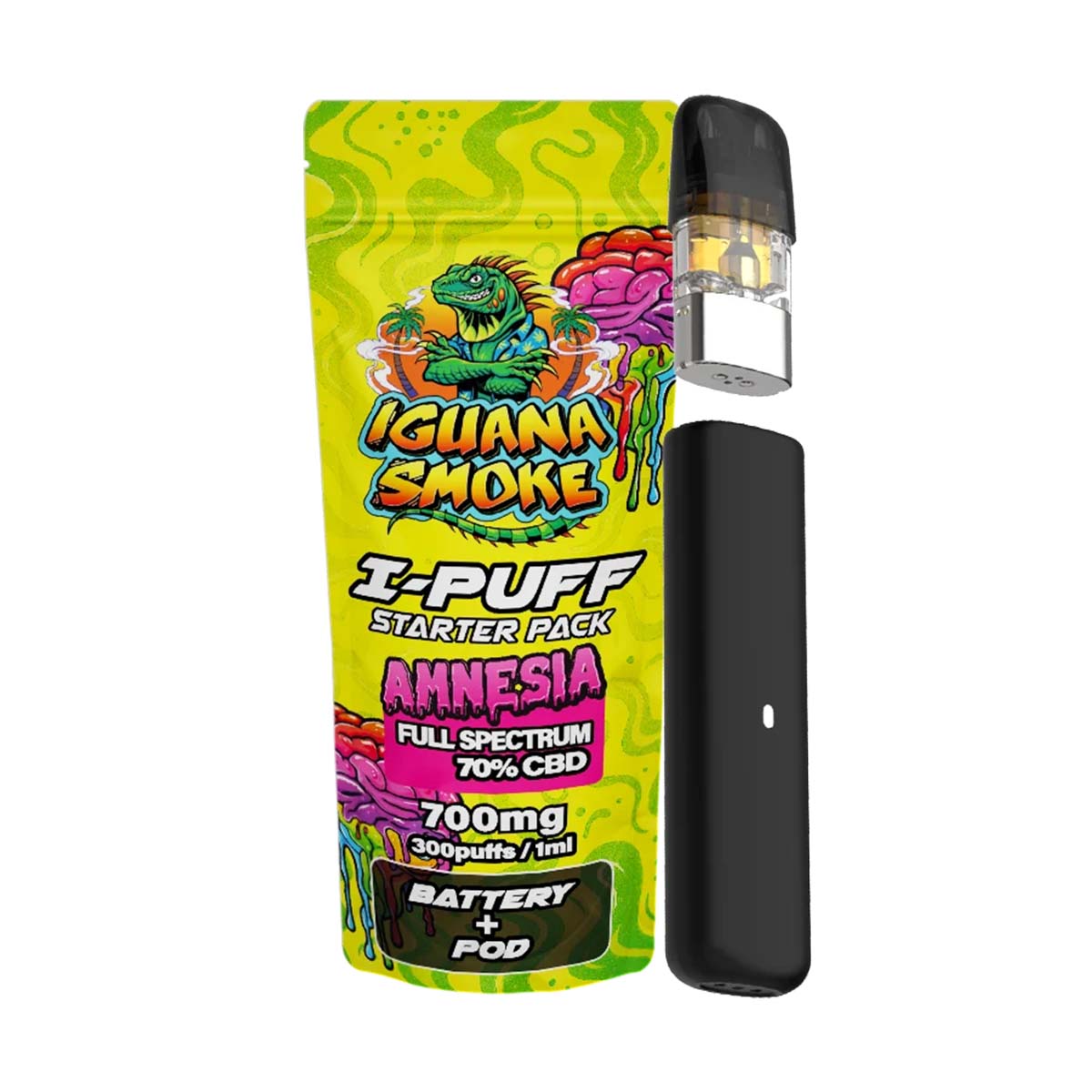 Iguana Smoke I-Puff Starter Pack CBD Vape Kit: Amnesia - 700mg (Single Piece)