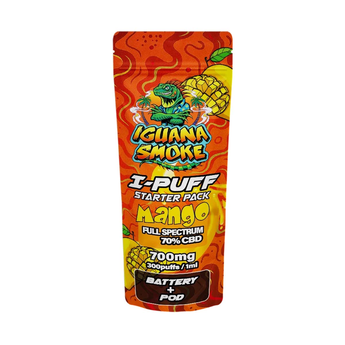 Iguana Smoke I-Puff Starter Pack CBD Vape Kit: Mango - 700mg (Single Piece)