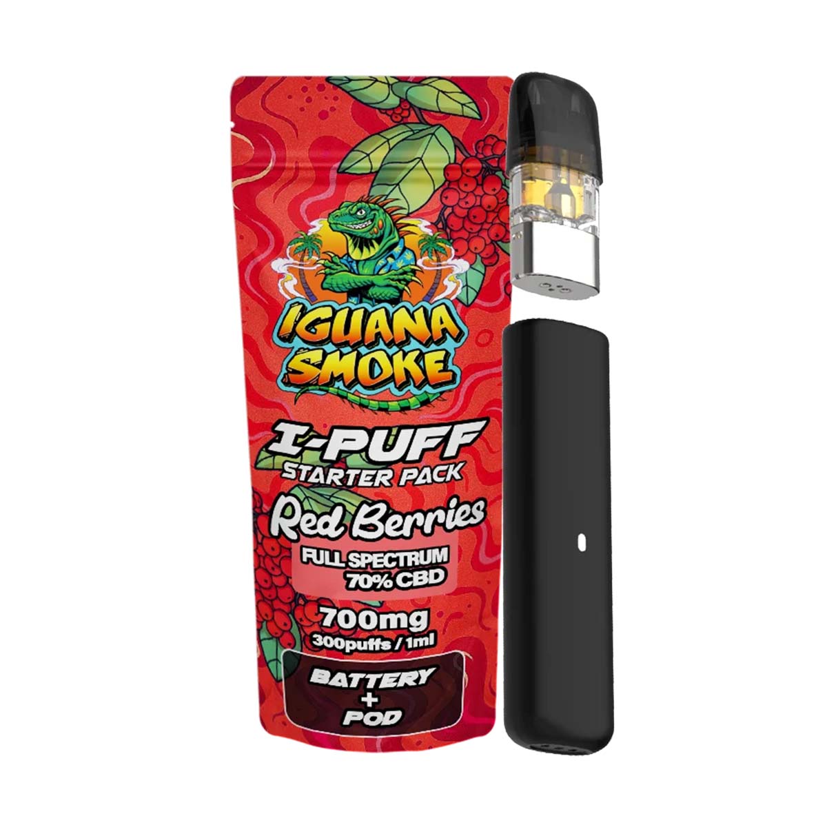 Iguana Smoke I-Puff Starter Pack CBD Vape Kit: Red Berries - 700mg (Single Piece)