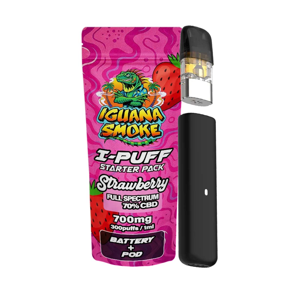 Iguana Smoke I-Puff Starter Pack CBD Vape Kit: Strawberry - 700mg (Single Piece)