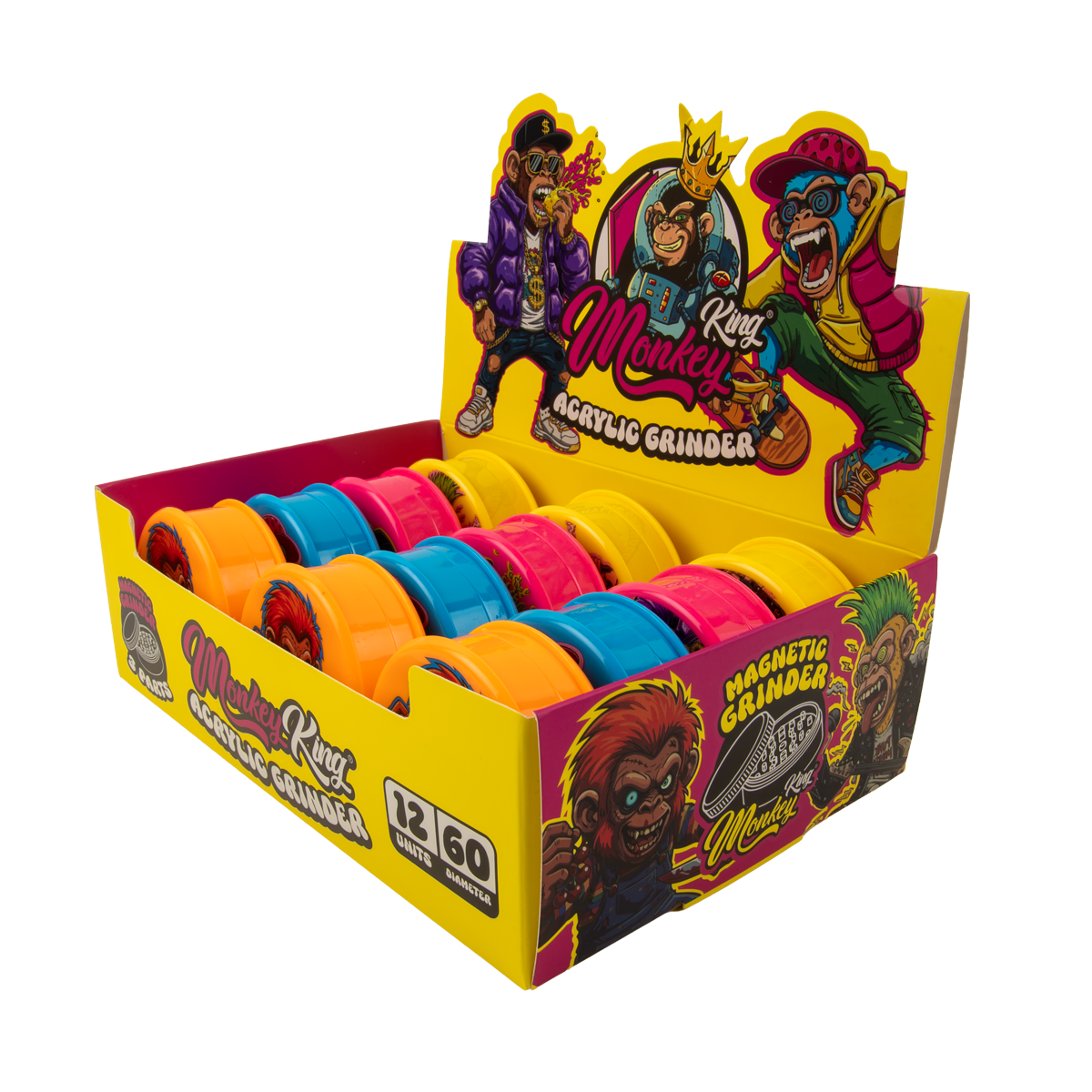 Monkey King Acrylic 3 Part Grinders - (12 Pack)