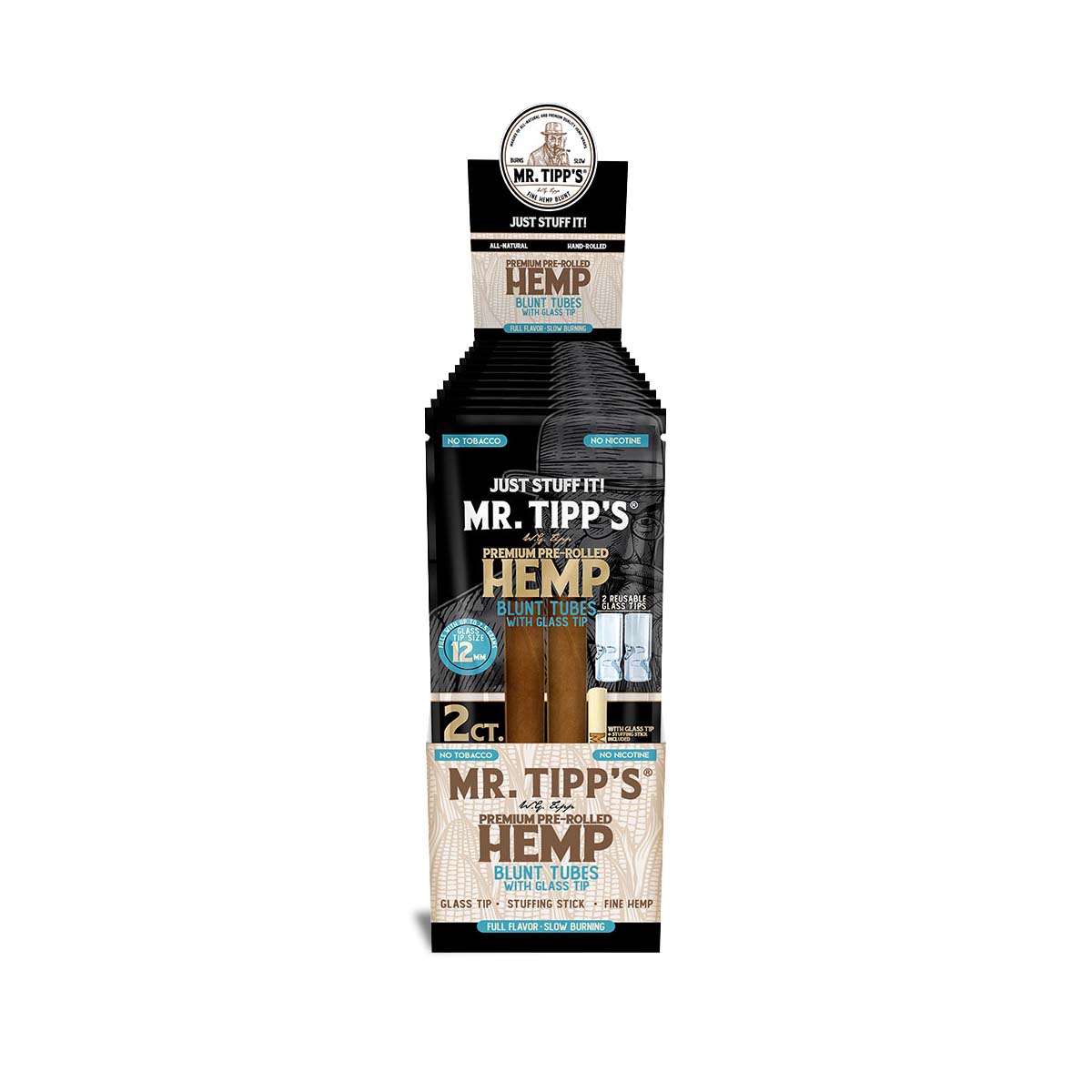 Mr Tipp's Pre-Rolled Hemp Blunt Tubes: Glass Tip 12mm - 2 Tubes