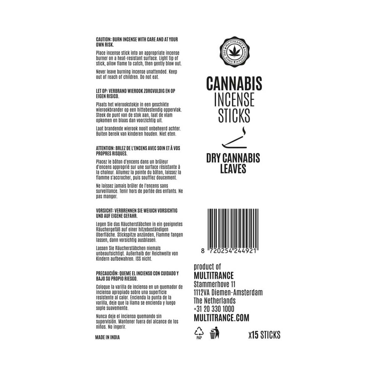 Cannabis Incense Sticks Dry Cannabis Leaves (6 Pack)