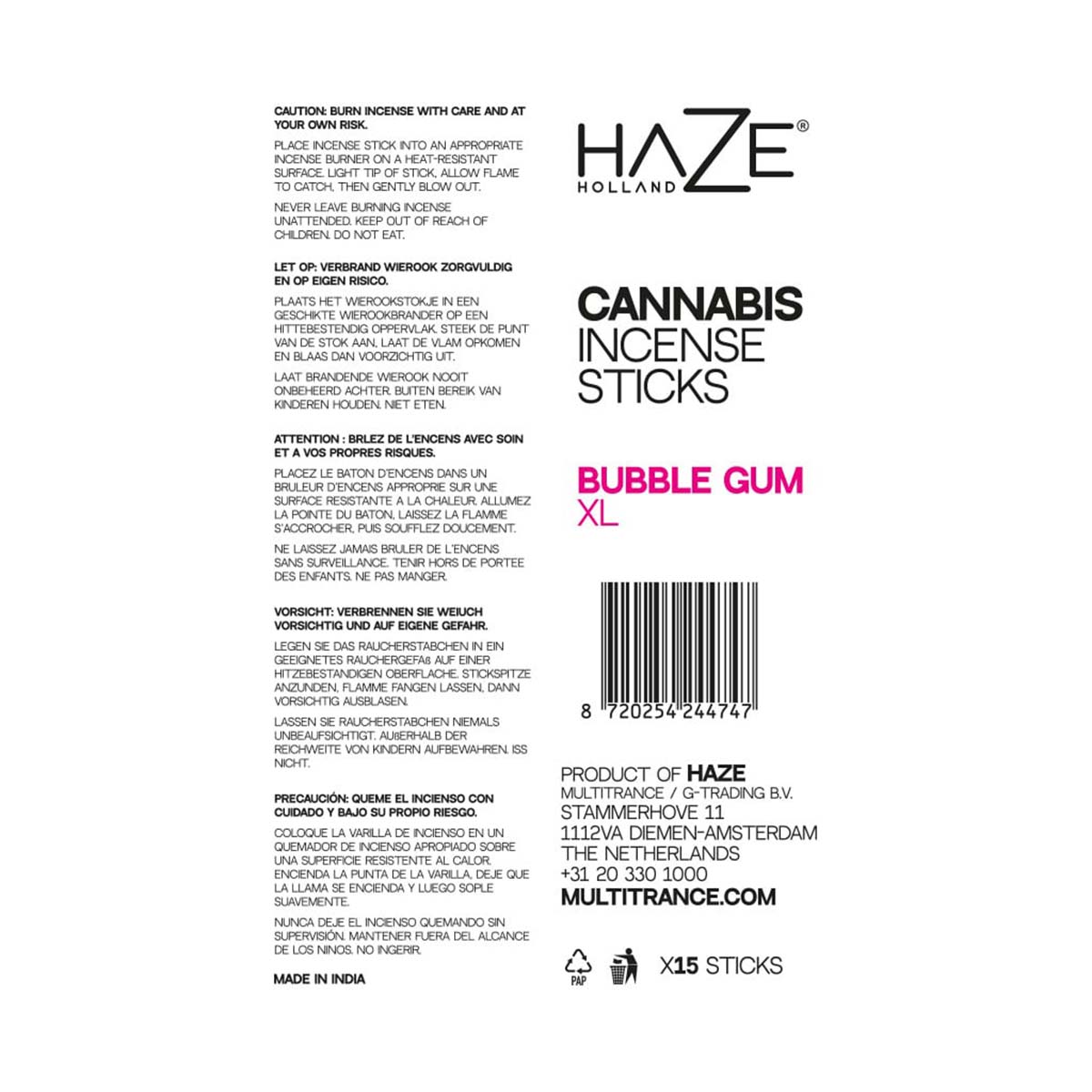 Haze Cannabis Incense Sticks: Bubblegum XL (6 Pack)