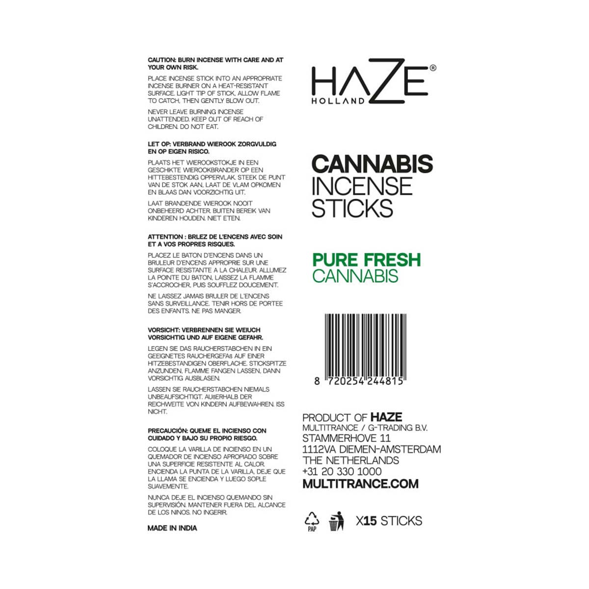 Haze Cannabis Incense Sticks: Pure Fresh Cannabis (6 Pack)