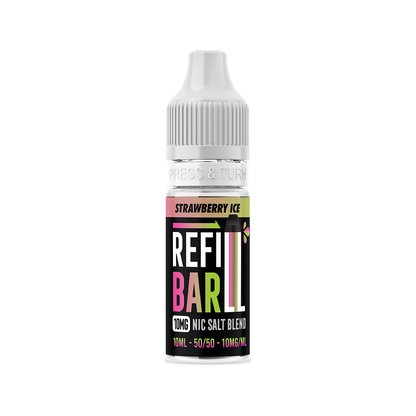Refillable vape juice bottle with 'REFILL BAR' branding on a white background