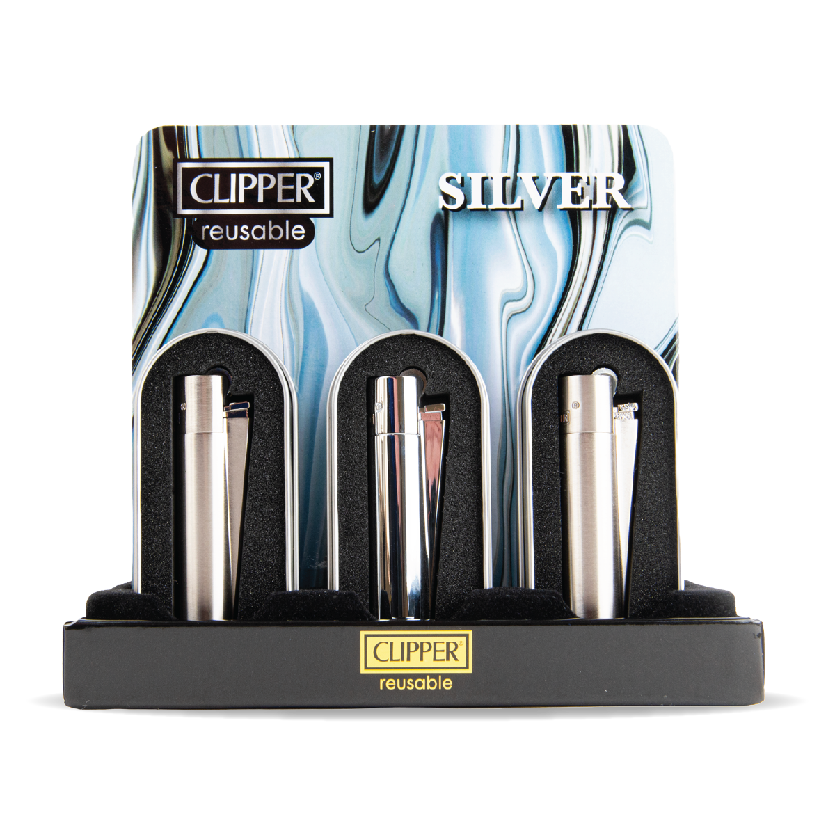 Clipper Metal Lighters Display - Silver (12 pcs)