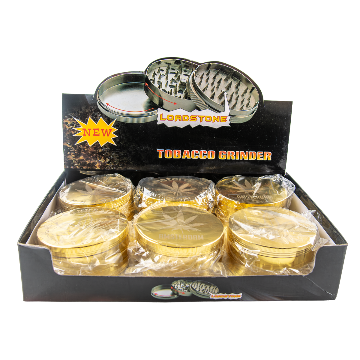 Sparkys Jumbo 3 Piece Metal Grinders - Gold (6 Pack)