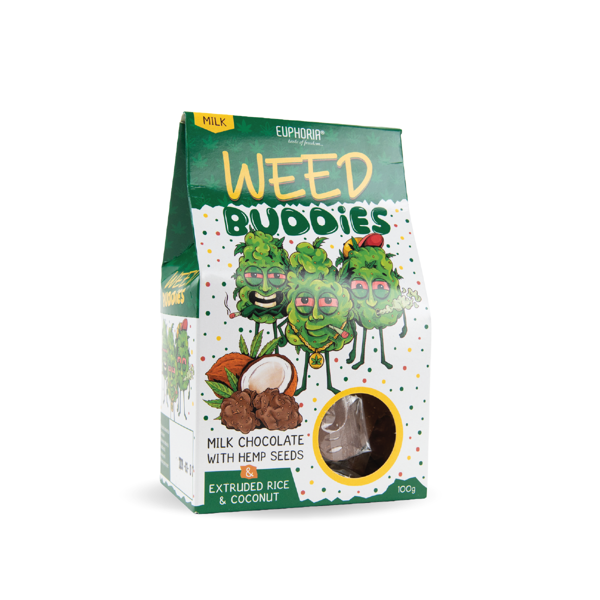 Euphoria Weed Buddies Rice Balls: Milk Chocolate with Hemp Seeds & Coconut (Single Piece)