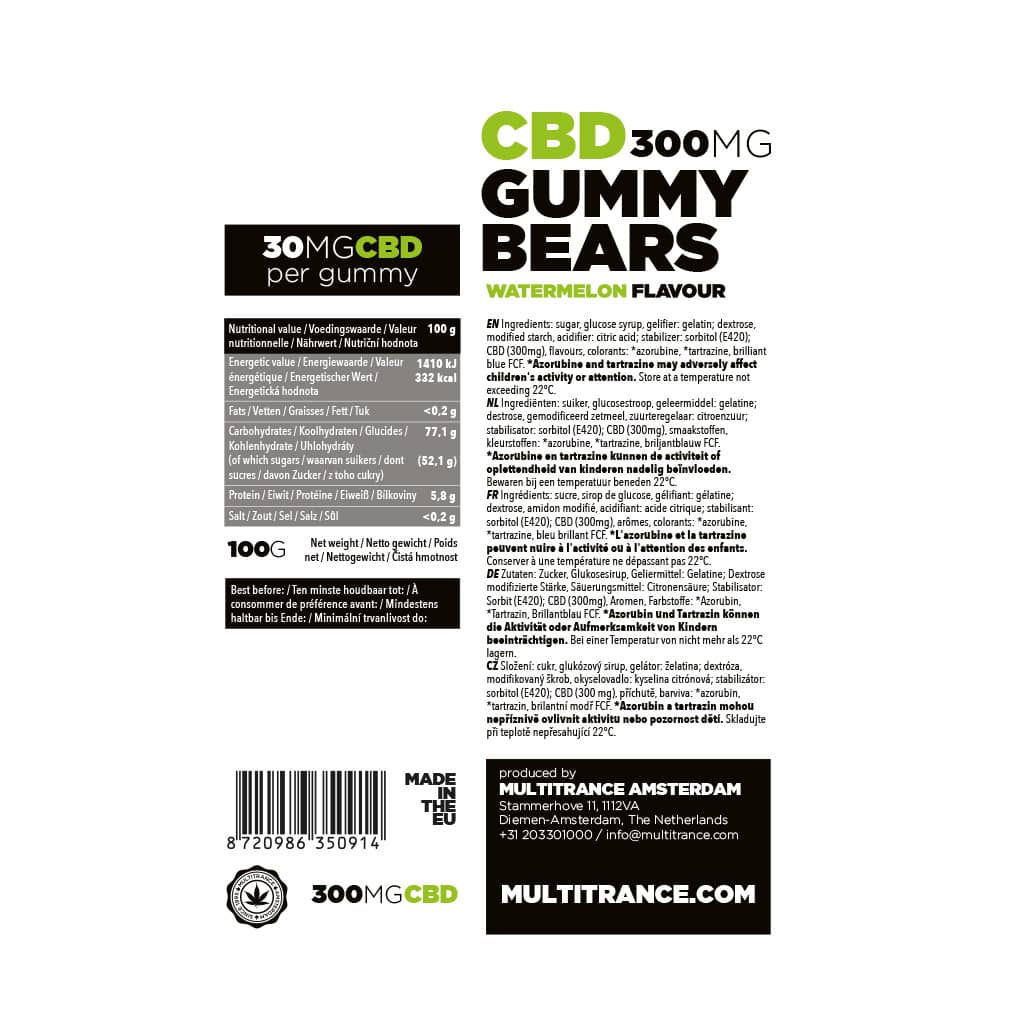 Multitrance CBD Gummy Bears: Watermelon - 300mg
