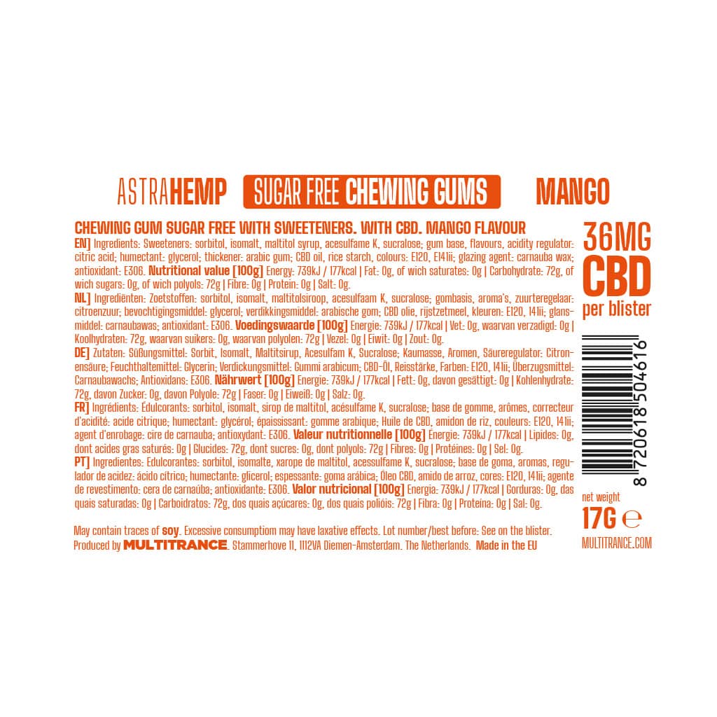 Astra Hemp CBD Chewing Gum Blister Packs: Mango - 36mg (24 Pack)