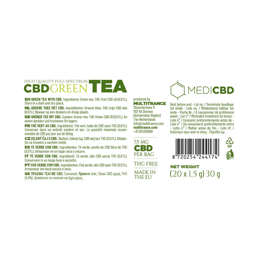 MediCBD CBD Tea Pyramid Bags: Green Tea - 150mg (20 Pack)