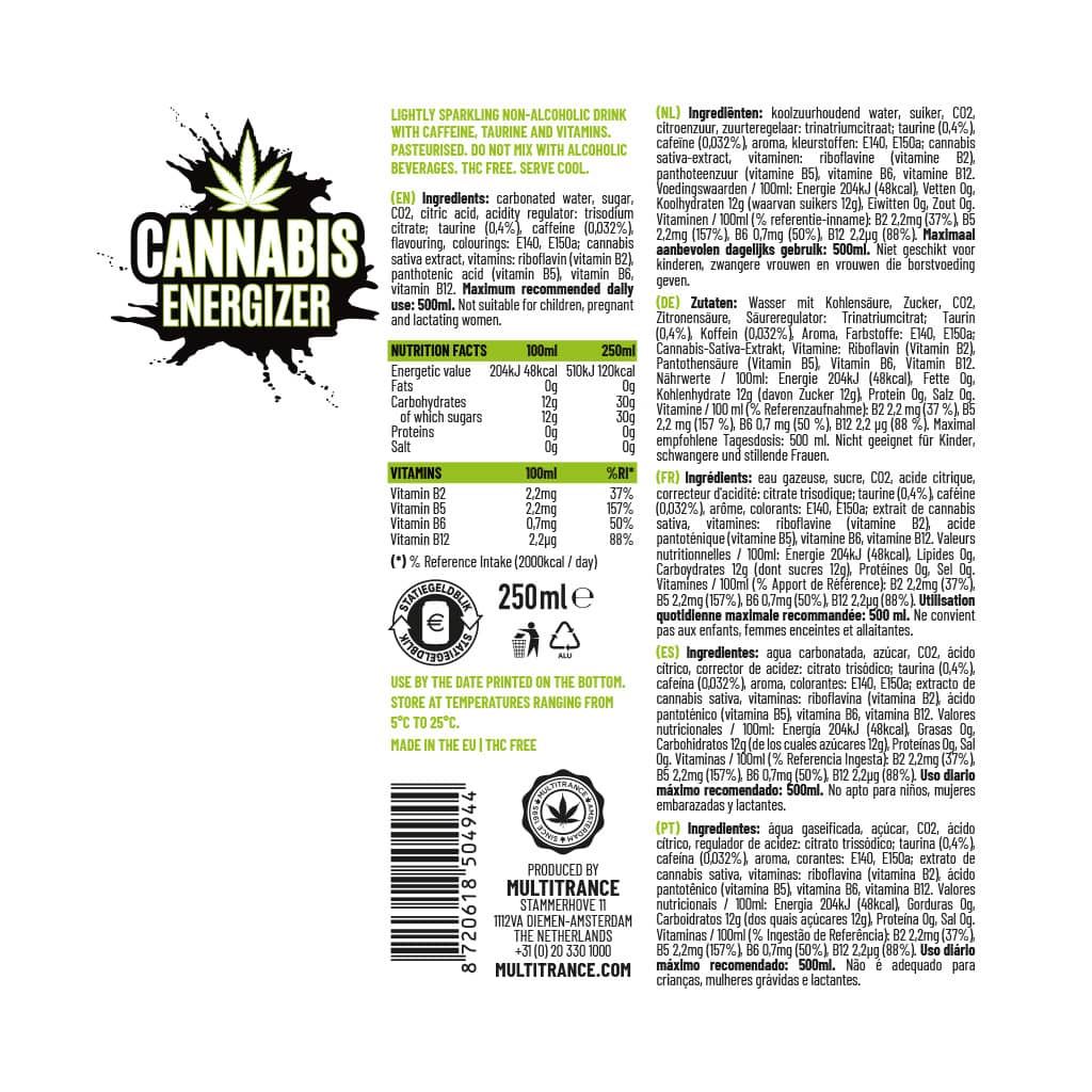 Multitrance Cannabis Drink: Energizer - 250ml (24 Pack)