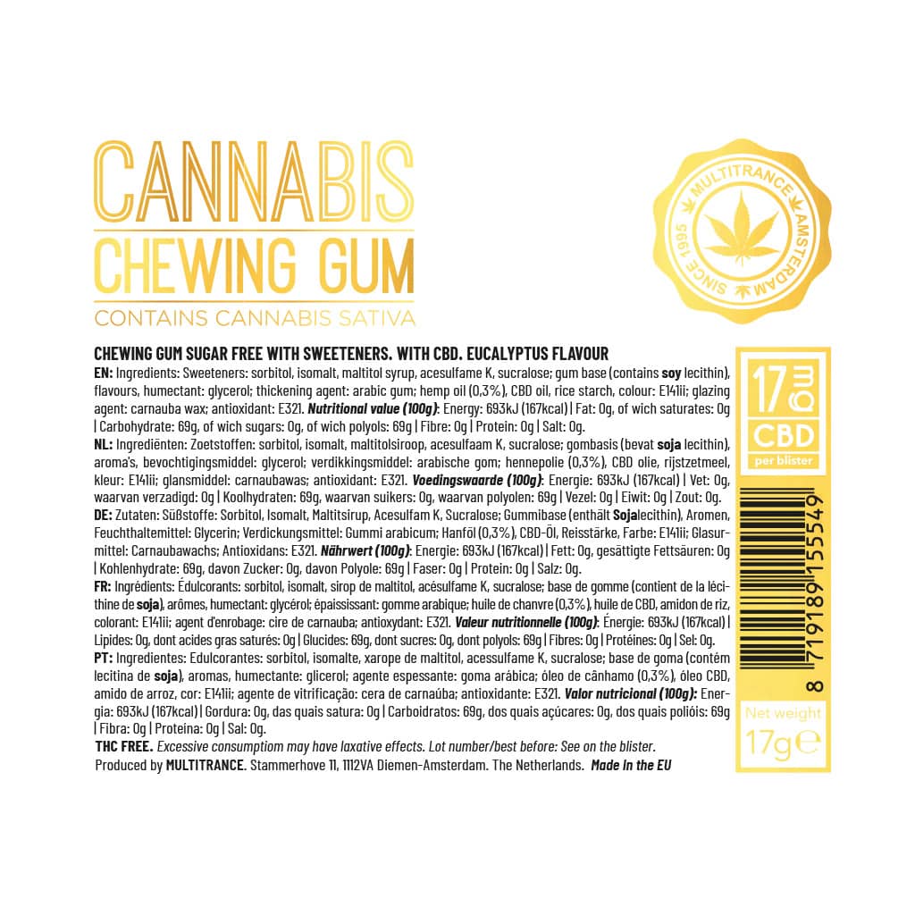 Cannabis CBD Chewing Gum: Cannabis Sativa - 17mg (24 Pack)