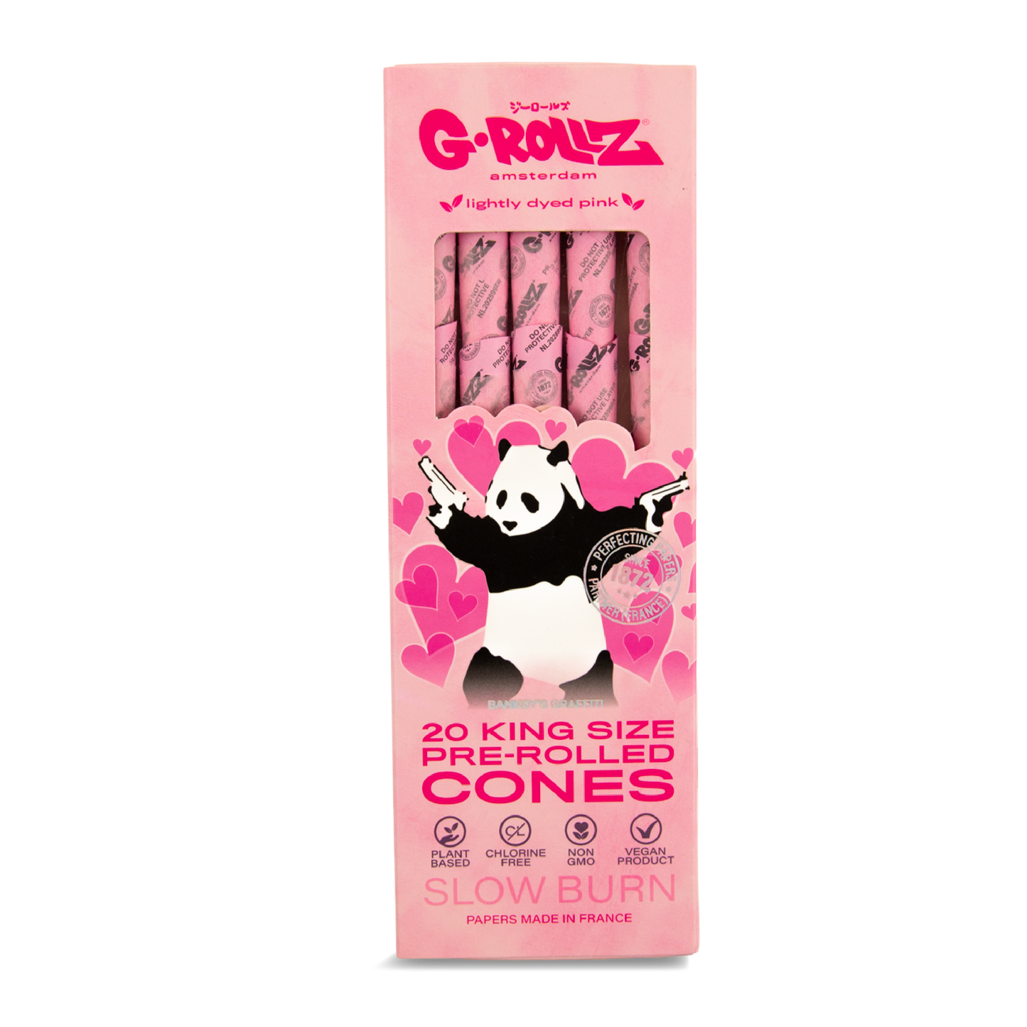 G-Rollz Banksy's Graffiti 'Panda Gunnin' Pink King Size Pre-rolled Cones 20pcs Pack