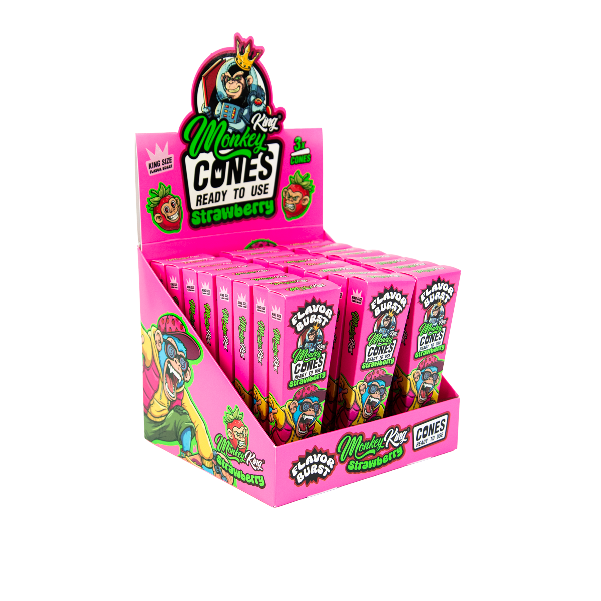 Monkey King: King Size Flavor Burst Cones (24 Pack) - Strawberry